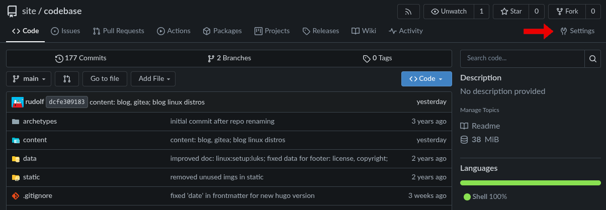 Gitea repository view