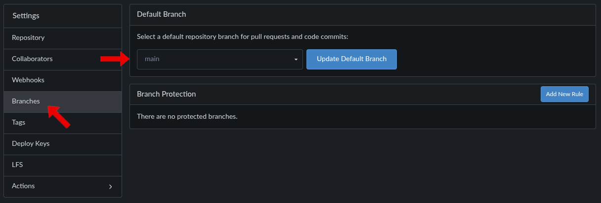 Gitea repository basic settings view