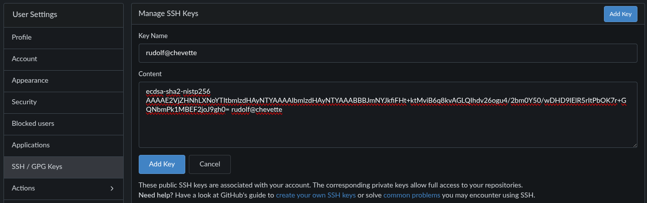 Adding ssh public key