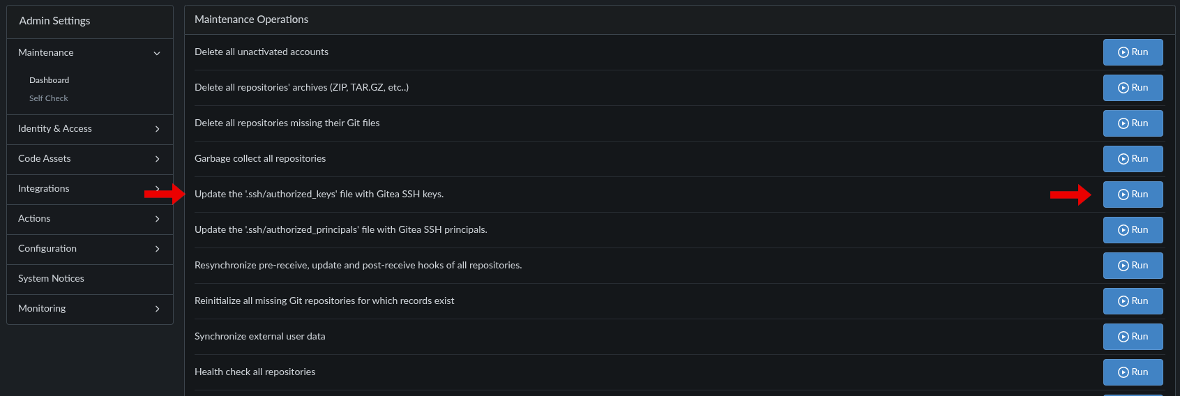 Updating gitea with added ssh keys